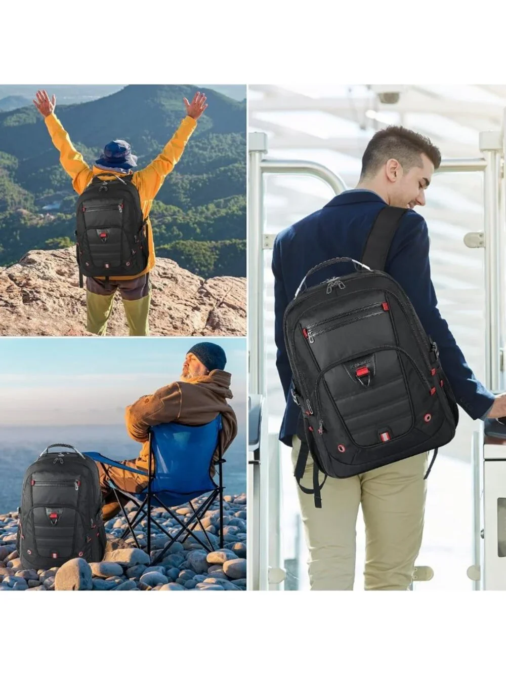 Extra Large 52L Travel Backpack - Durable, Anti-Theft, Water Resistant Rucksack
